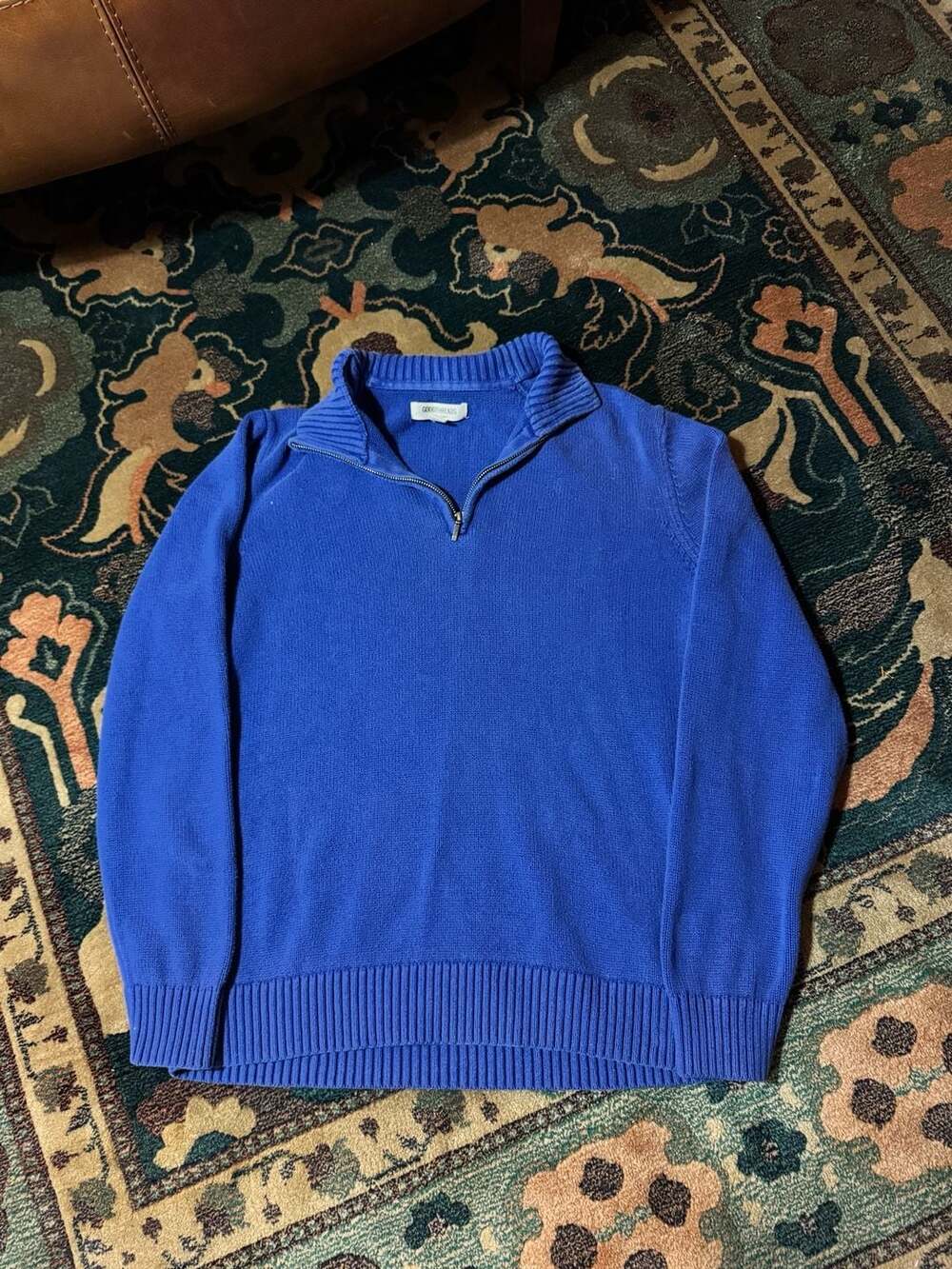 Goodthreads Men's 100% Cotton Royal Blue Quarter-Zip Sweater